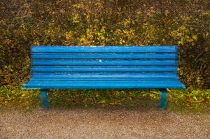 Three blue wooden benches, Helsinki, 2010