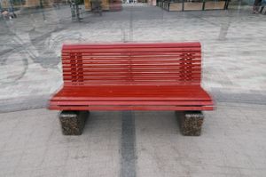 Three red wooden benches, Jakobstad, 2011