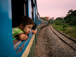 by train, leaving Yangon