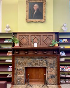 Original (now non working) Carnegie fireplace in the SPL Reference Room. My artwork will be on the wood mantlepiece