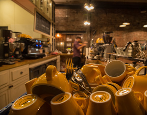 Yellow cups at the cafe.