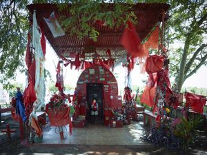 Official grave of Gauchito Gil, honoured bu the red flags, in Mercedes town, Corrientes