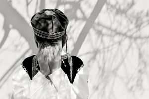 In the traditional costume after the parade on the day of the national  holiday
