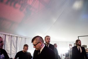 #6 : Back stage at Wet Stage. Waiting to bring the gear on stage. Teitur, Remi, Esmar, John, Jón and Theodor.