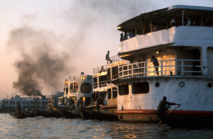 Ferries at berth, Sadarghat, Old Dhaka, Bangladesh