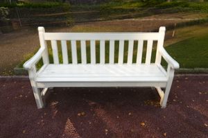 Three white wooden benches, Helsinki, 2011