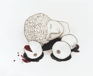 Nature Morte no. 9 (Head with Pomegranates), 2009, chromogenic print, 40 x 50 in. and 20 x 24 in. Edition of 7 ©Cynthia Greig