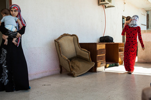 Beirut, LEBANON, September 19, 2015: Syrian refugee families share a safe house in Beirut. Up to five families share an apartment in a secret location.