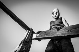 A man rebuilding a house in Barpak, the epicentre of the 2015 earthquake.