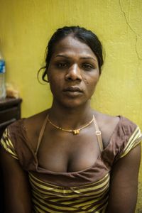 Kajal, a 20-year-old hijra, lives near King’s Circle Station.  When she became a hijra three years ago, her family forced her out of the family home in southern India.  She told me, "I became a sex worker because it was the only way I could make enough money to pay for rent and food".  © Alison McCauley