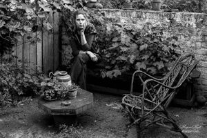 A playwright in her garden