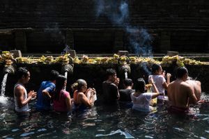 A line of prayers in the water.