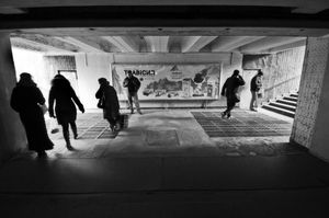 'Kyiv Metro Tunnel to Street with Passengers'