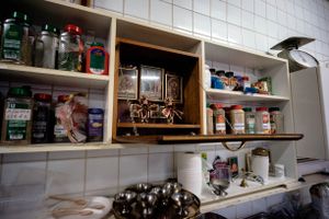 The kitchen altar: food is first offered to Krishna before it can be eaten by devotees