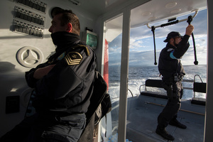 Frontex officers patrol between Greece and Turkey at the northern part of Lesvos island for refugees trying to make the crossing into Europe.