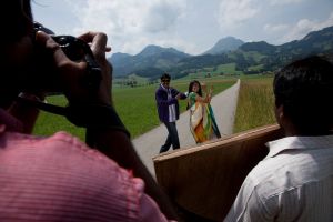 Gruyère. Indian actors shooting a dance scene for a Bollywood movie.