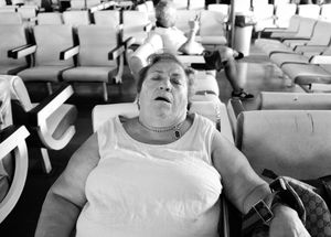 Rosa sleeping on the ferryboat to Ischia Island. "I'm shattered but I left my troubles on the mainland". She said. When she woke up.