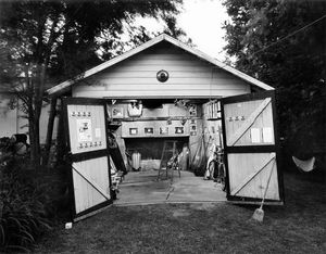 "Garage Interiors" installation (garage at twilight), Madison, WI, June 1983 (collection of the Art Institute of Chicago; Royal Library, Copenhagen, and Museum of Wisconsin Art)