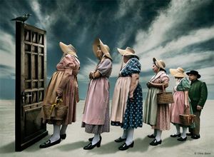 "Lost" © Dina Bova. They stood quietly in the middle of nowhere. They were well-dressed in perfectly clean and well-ironed clothes. There was a feeling that they were lost in space and time, facing the unknown…