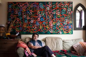 Iranian living room in London,Dr, Iraj Emami, painter, actor,theatre director
