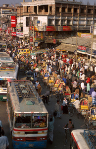 Rickshaw and bus traffic, Savar, Near Dhaka, Bangladesh
