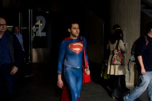 Superman with a red bag. Barcelona. 2016