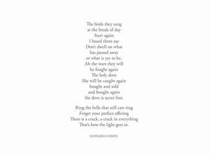 2016, inside-top text, with Leonard Cohen song/poem "Anthem."