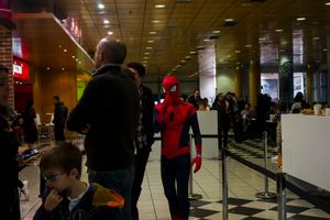 Spiderman is waiting for a whopper at Burguer King. Madrid. 2016