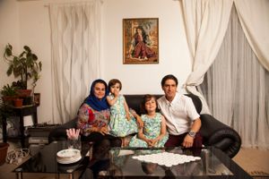 Iranian living room in London,Behzad Jafarian and his family. Michanic