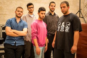 The members of The Ill Paz, a rap group, just before they’re going on stage at a concert in Birzeit. All members of the group are students at Birzeit University but hope to be able to be able to make a living with their music one day . Their lyrics and music are political bracing all aspects of daily life under occupation. © David Brunetti