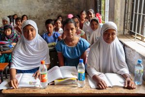Girls studying in class