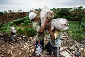 Sacks of metal, iron and tin cans that have been collected by the scavengers are ready to be sold to junkshops.
