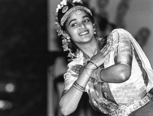 Indian girl dancing Bharata Natyam in Bologna, Italy