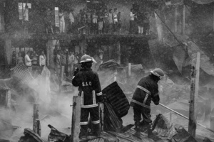 Fire fighter team on rescue mission
