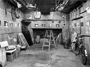 "Garage Interiors" installation (interior view towards rear wall), Madison, WI, June 1983