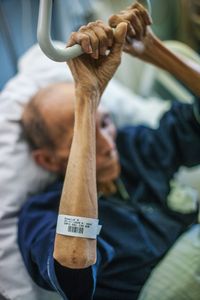 After a slip and a fall my father was taken to hospital.