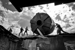 Moving the 10,000 Liter Water Tank