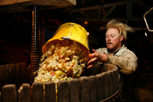 Filling the cider press with ground apples