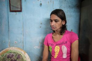 Shalu, is gay, but he has been adopted into a hijra group.  Like the others in his group, he is a sex worker.  © Alison McCauley