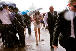 A flash downpour hits the course.