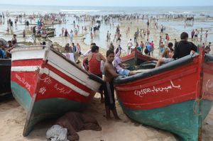 Bathing the horses along the beach behind Moulay Abdellah Amghar, Doukkala, Morocco