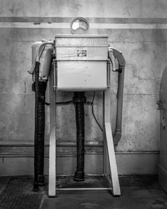 Standing to attention, machine guy #5, Compressor House, Geevor Museum