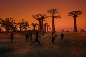 Playing Football in Avenue of the Baobabs