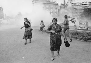 Women suffer from tear gas during a demonstration against Pinochet on International Women's Day. Santiago; Chile, 1985