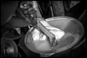 Armine is making traditional cheese.