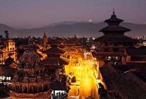 Kathmandu, Nepal: A peaceful night view of Patan and the mighty Himalaya in the background. The town of Patan and the Durbar square are under Unesco protection. © Matjaz Krivic