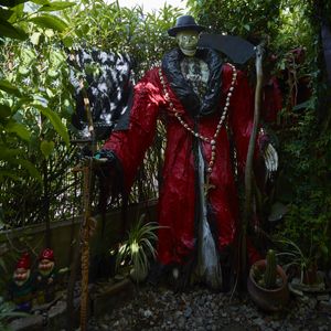 Main entrance to the San la Muerte garden of the devotee healer in Buenos Aires suburbs of Vittoria