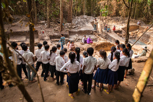 Archeologists work along villagers at ADF’s excavation site in Phnom Kulen. Siem Reap Province, Cambodia.