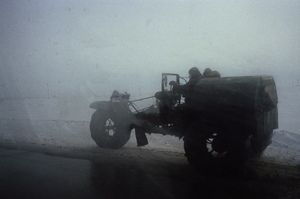 Negotiating the heavy snow with a homemade snowplough