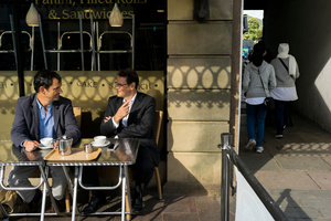 Two contrasting cultures in Keswick town centre.